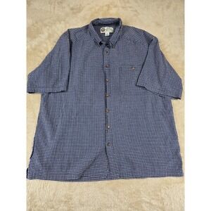 Basic Options Mens Big 2XL Blue White Plaid Button‎ Down Shirt Casual Cotton